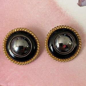 Ciner Black and Gold Hematite Clip-On Earrings